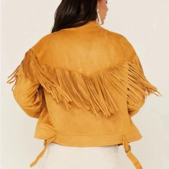 Mustard Suede Fringe Jacket - Picture 4 of 5